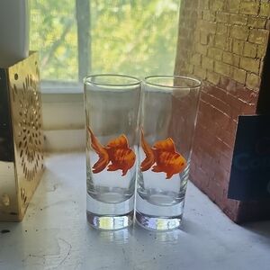 set of 2 Koi fish design shot glasses